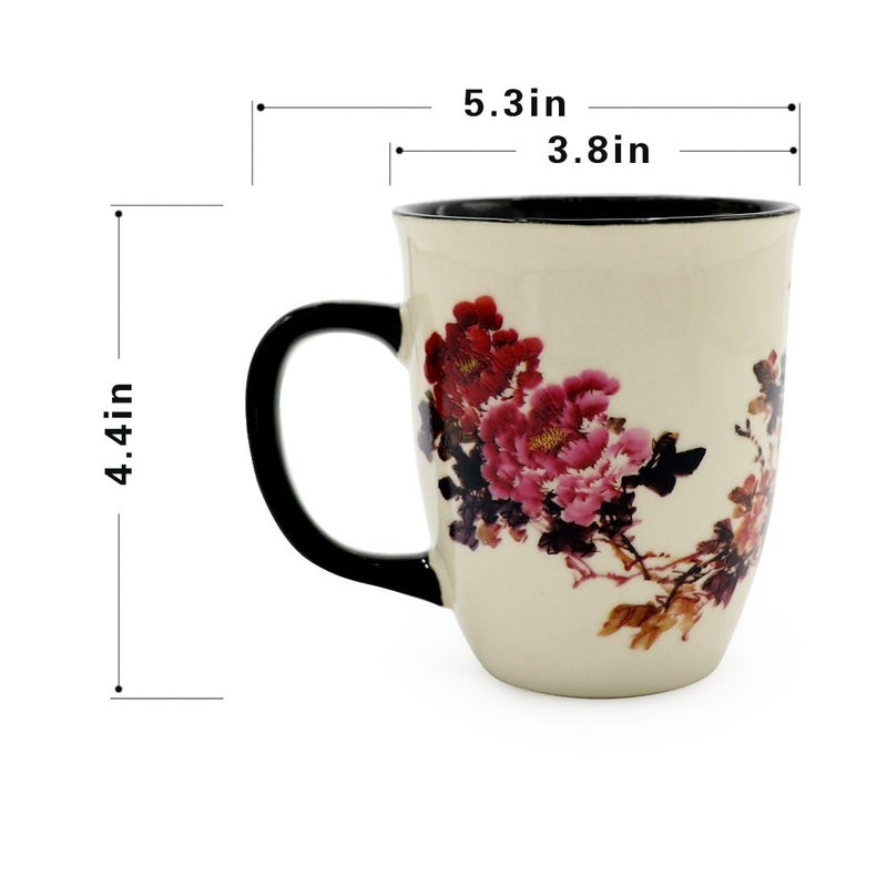 Asmwo Heat Changing Magic Porcelain Coffee Mug for Mom Gifts Funny Tea Mug 16 oz Black Change into Multi Color Peony Painting - Image 2